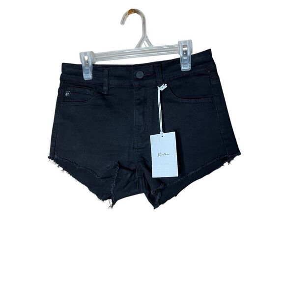 Kancan Jean Shorts Woman’s 5/26 Black Denim Raw Hem Cut Off Festival Shorts NWT - Picture 1 of 6